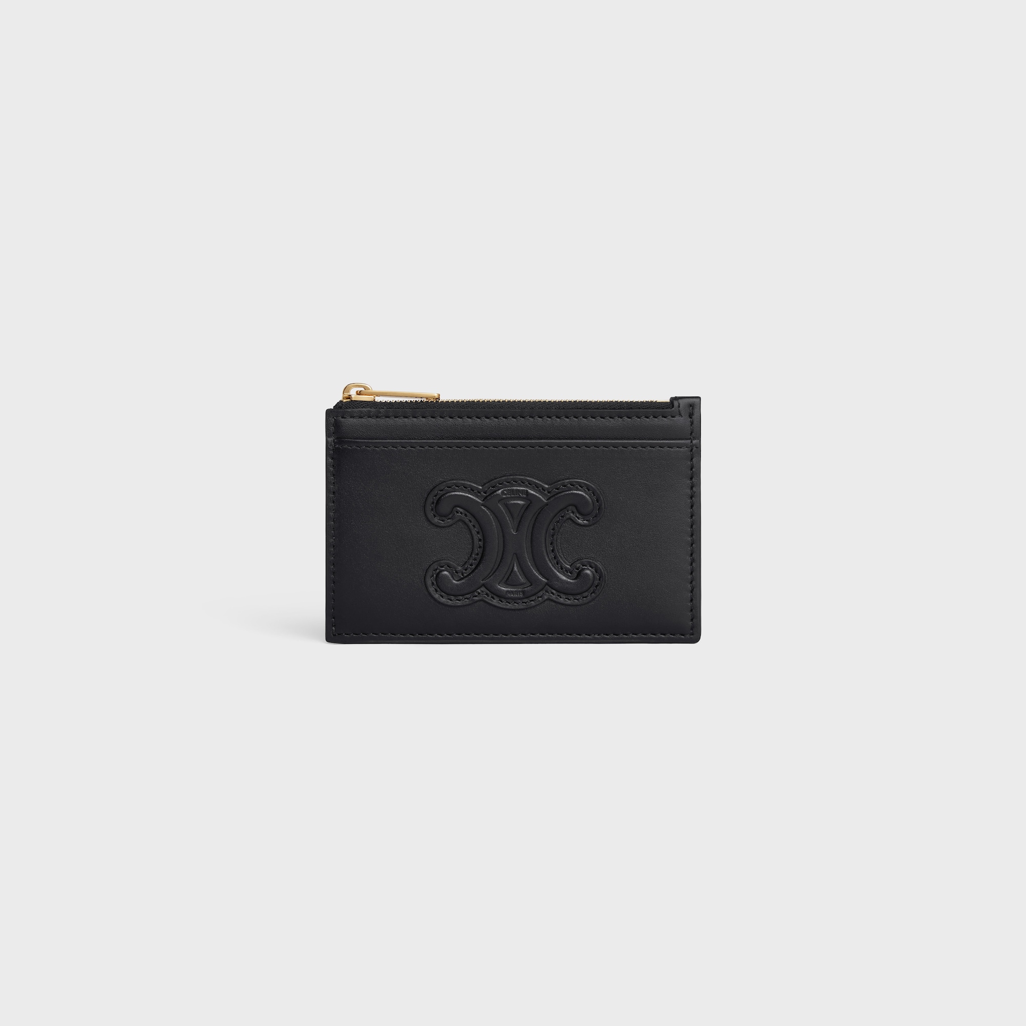 ZIPPED CARD HOLDER CUIR TRIOMPHE IN SHINY CALFSKIN BLACK - Image 1